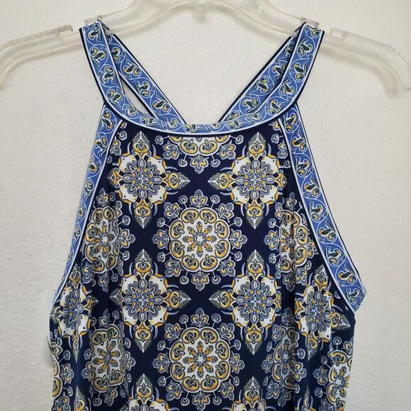 Max Studio Maxi Dress Size S Blue With Medallion Print Halter Dress Beach - Picture 2 of 16